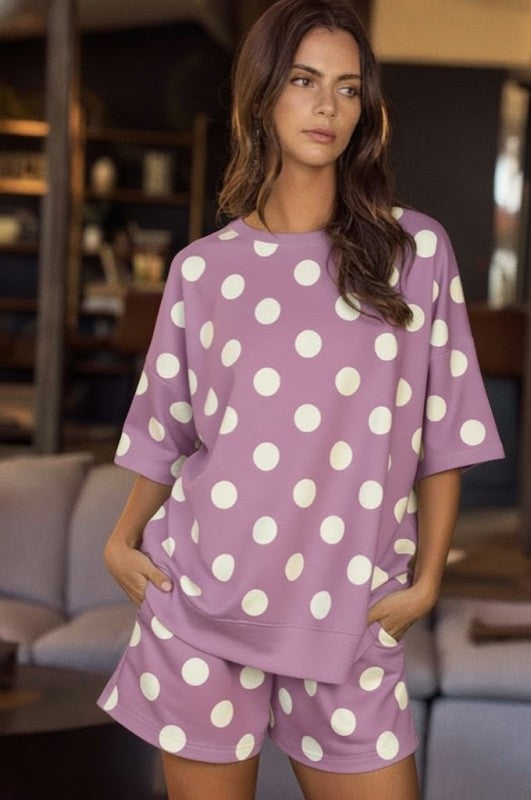 Purple Polka Dot Sweat Shorts