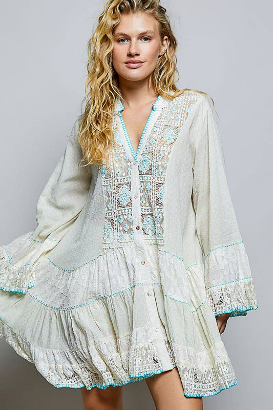 Flowy Beaded Top With Bell Sleeve