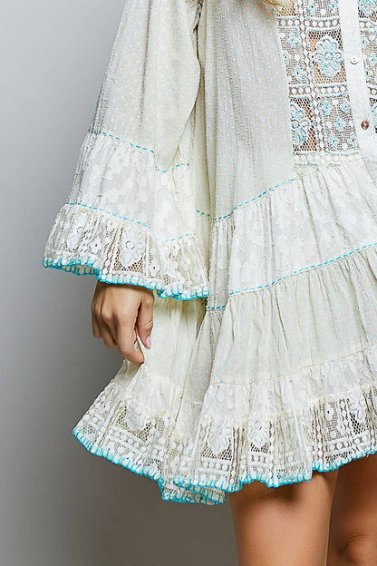Flowy Beaded Top With Bell Sleeve