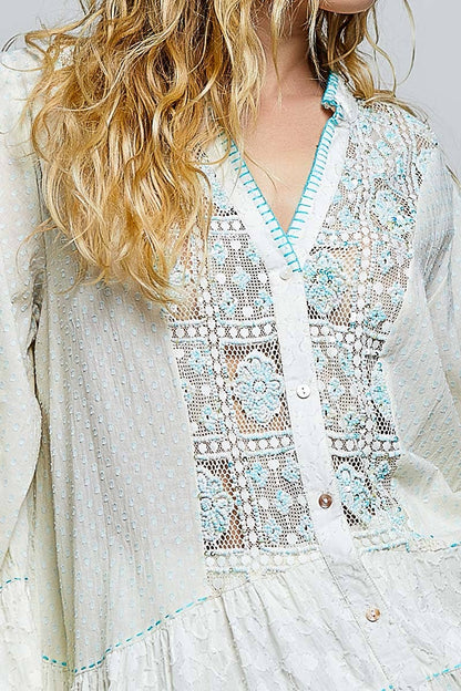 Flowy Beaded Top With Bell Sleeve