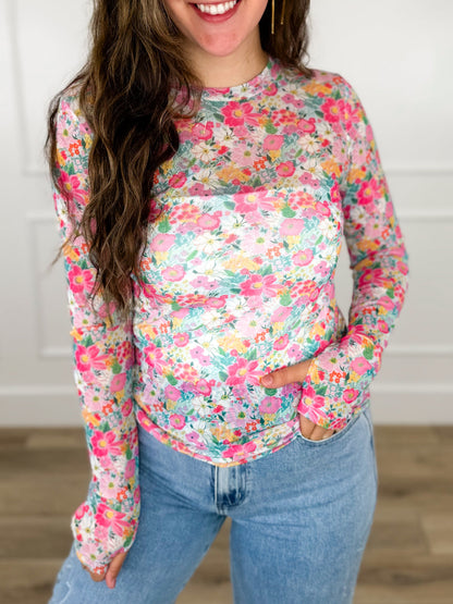 Blakeley Pink Floral Mesh Top