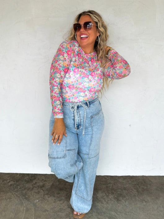 Blakeley Pink Floral Mesh Top
