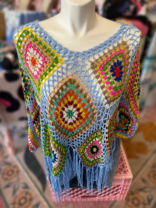 Blakeley Crocheted Long Sleeve Poncho