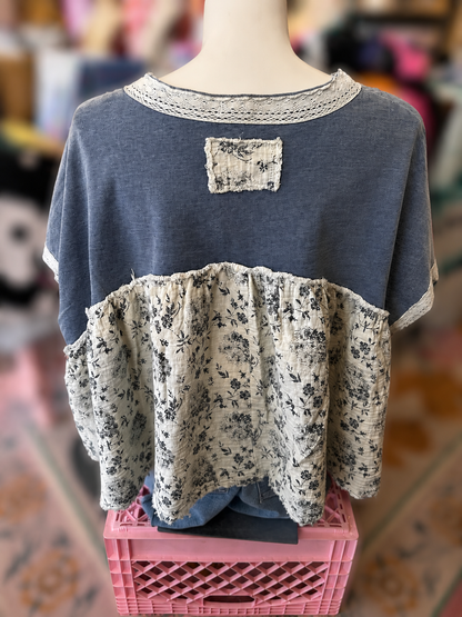 Vintage Hydrangea V-Neck Top