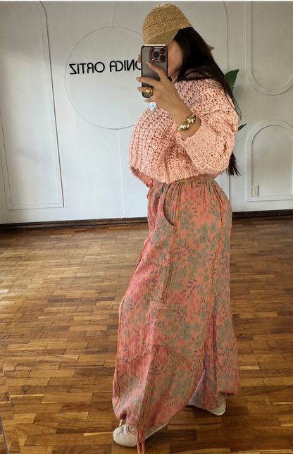 Floral Orange Elastic Harem Pant