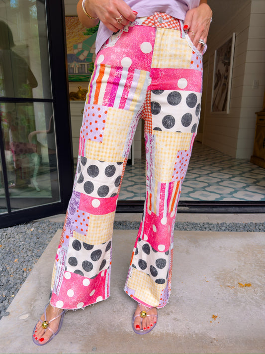 Poppy & Pine Dopamine Print Patchwork Denim Pink