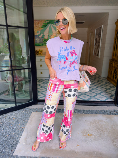 Poppy & Pine Dopamine Print Patchwork Denim Pink