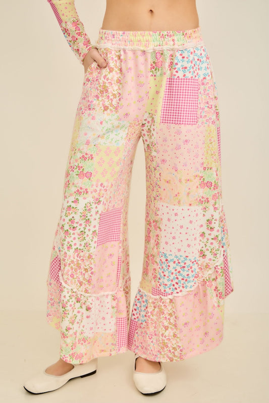Gingham & Floral Patchwork Flare Pant