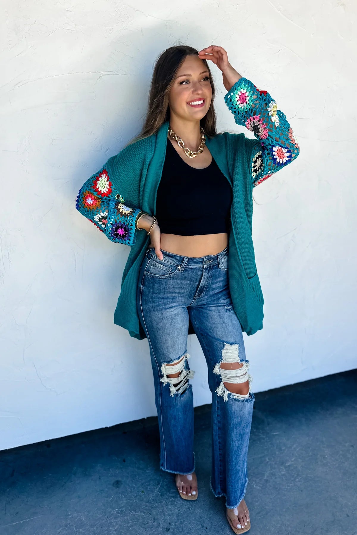 Crochet Sleeve Knit Cardigan