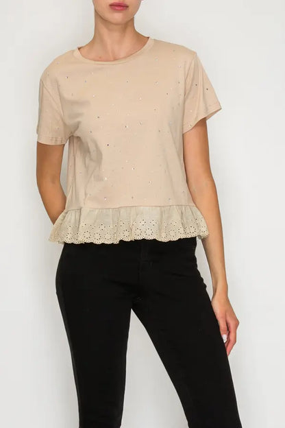 Simple Sparkle Eyelet Ruffle Top