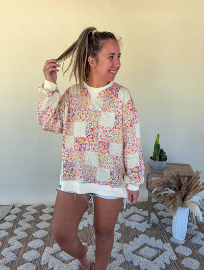 Patchwork Floral Checkered Pullover