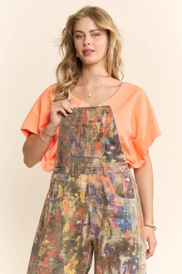 Printed Denim Barrel Pants Overall Jumpsuit