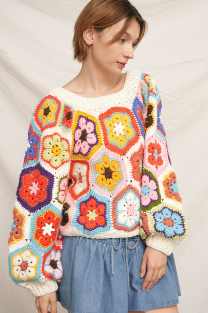 Chunky Oversized Granny Squared Crochet Sweater
