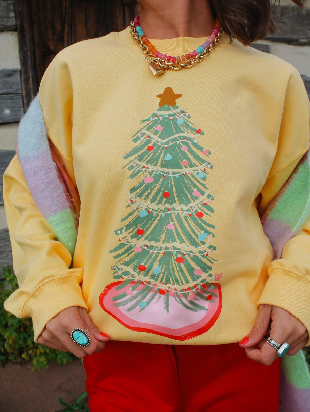 Festive Christmas Tree Crewneck Yellow