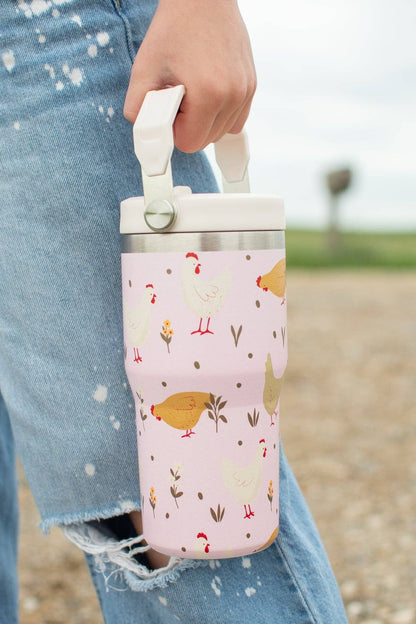 Pink Cottage Chicken 20oz Kids Bucket Handle Tumbler