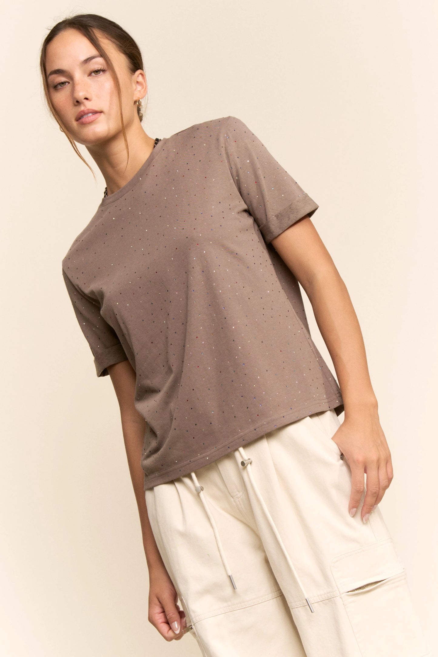 Rhinestone Relaxed Crewneck Tee (8 colors)