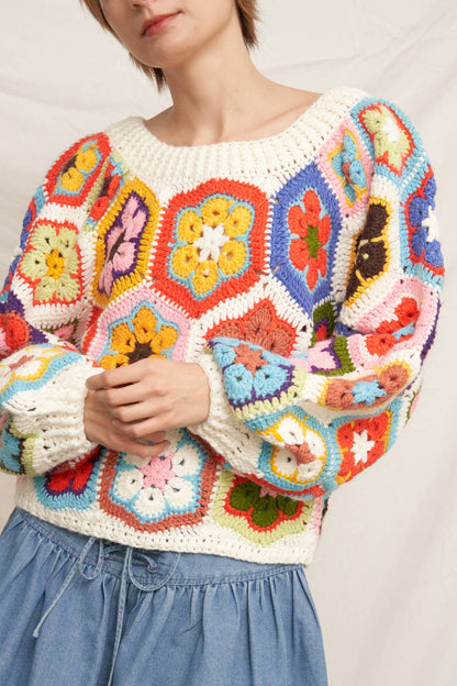 Chunky Oversized Granny Squared Crochet Sweater