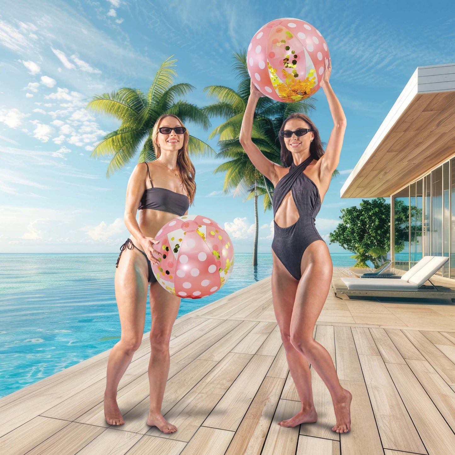 16 Inch Polka Beach Ball - Rose Gold - Set Of 2