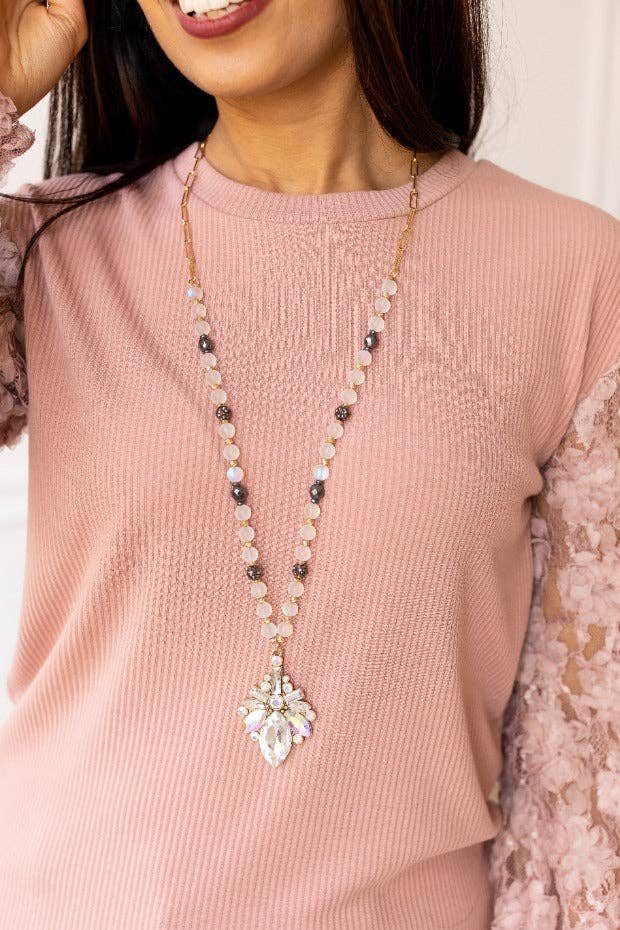 Beaded Chain with Abstract Crystal Pendant
