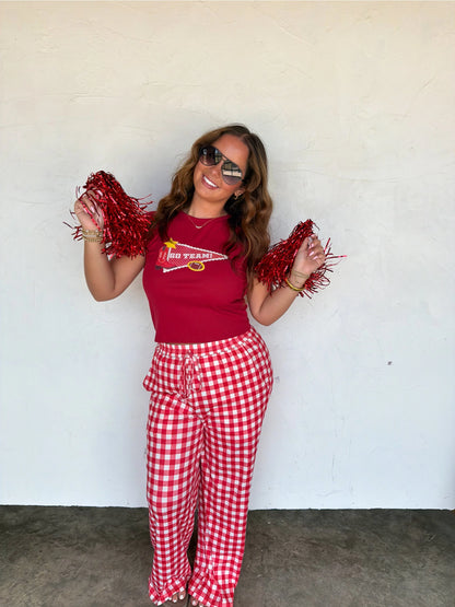 Red Gingham Game Day Pants