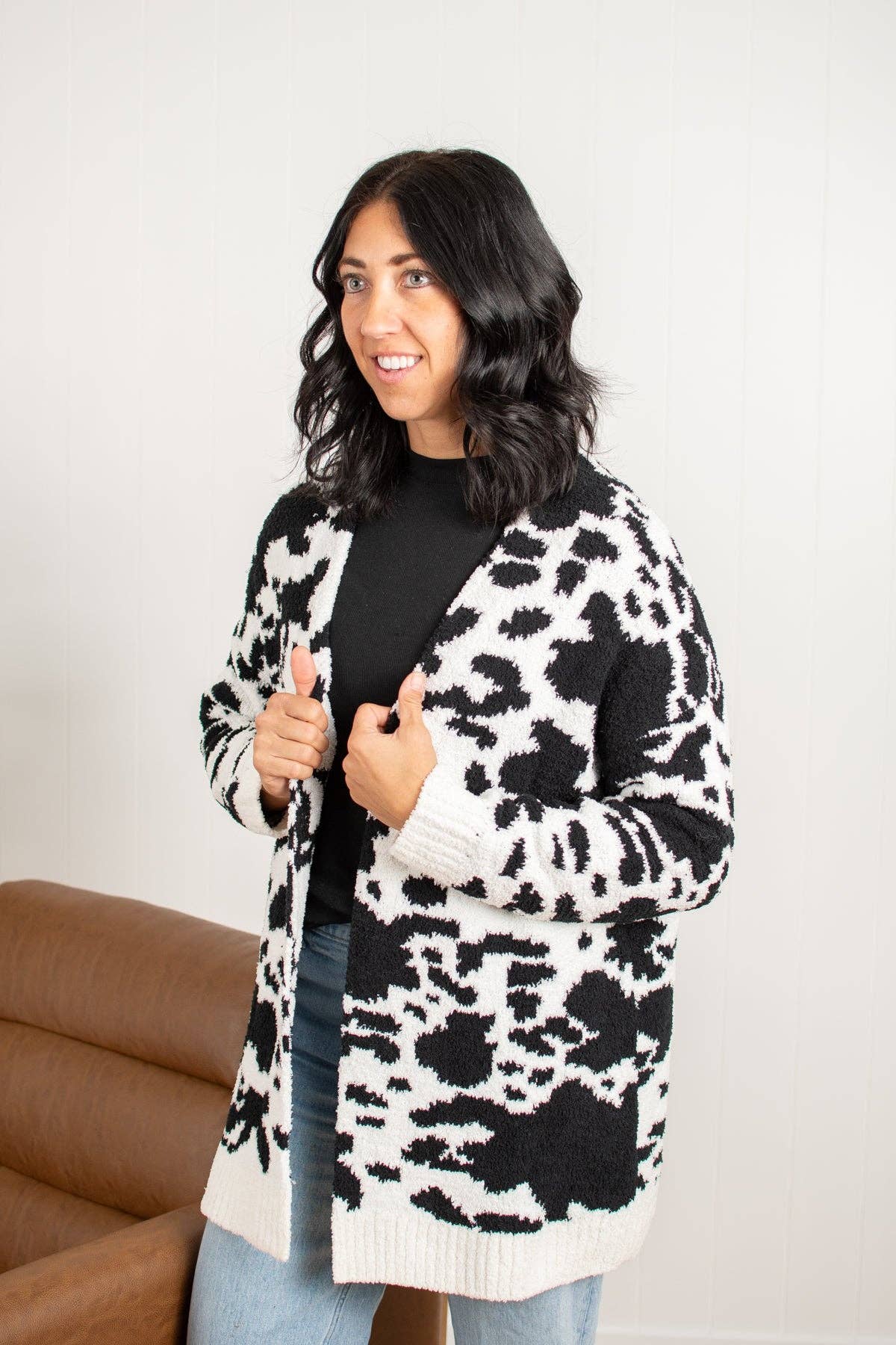 Western Black Cow Print Luxe Cardigan