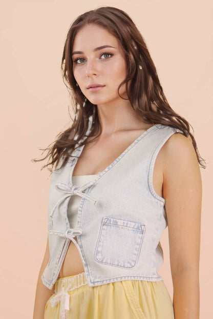 Acid Washed Front Tie Vest