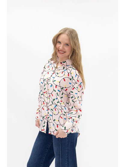 Christmas Lights Button Down Top