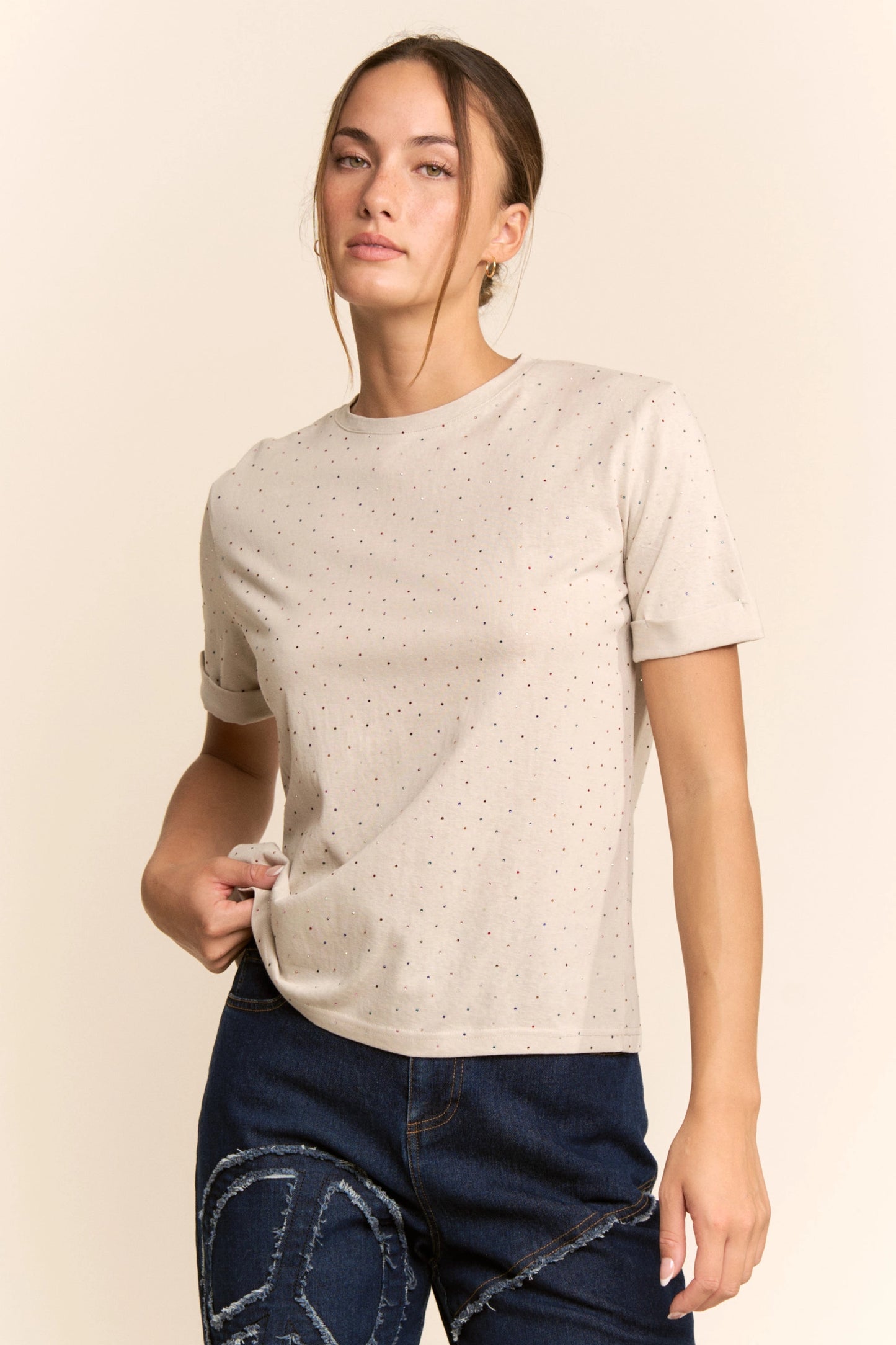 Rhinestone Relaxed Crewneck Tee (8 colors)