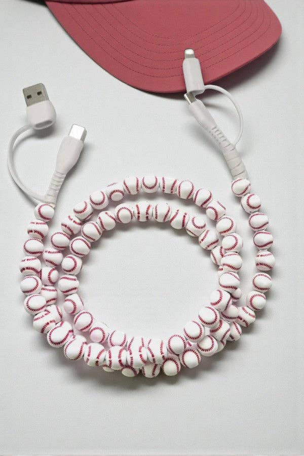Baseball Beaded Charging Cord with Lightning & USB-C Cable
