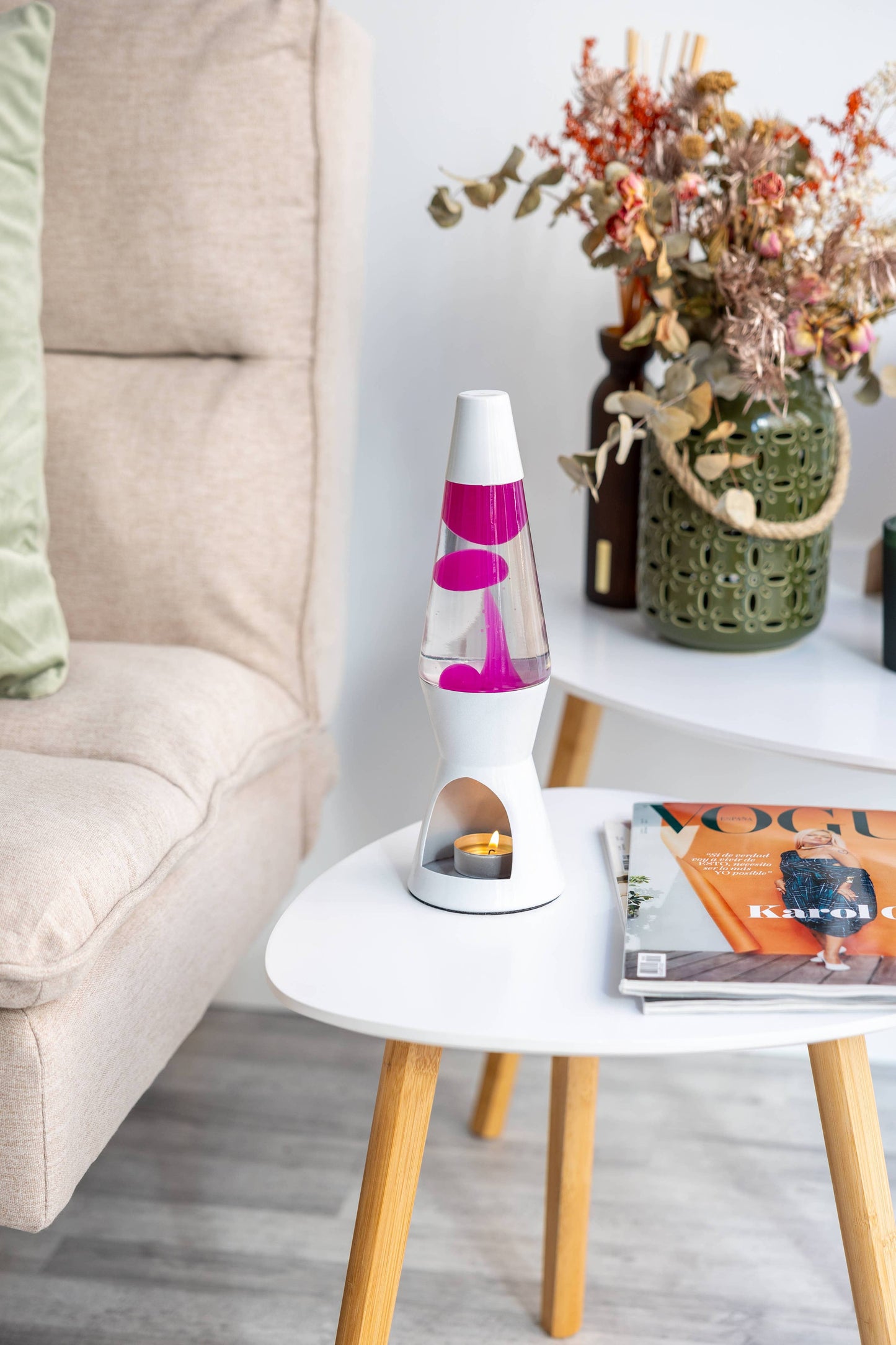 White and Pink Lava Lamp Candle