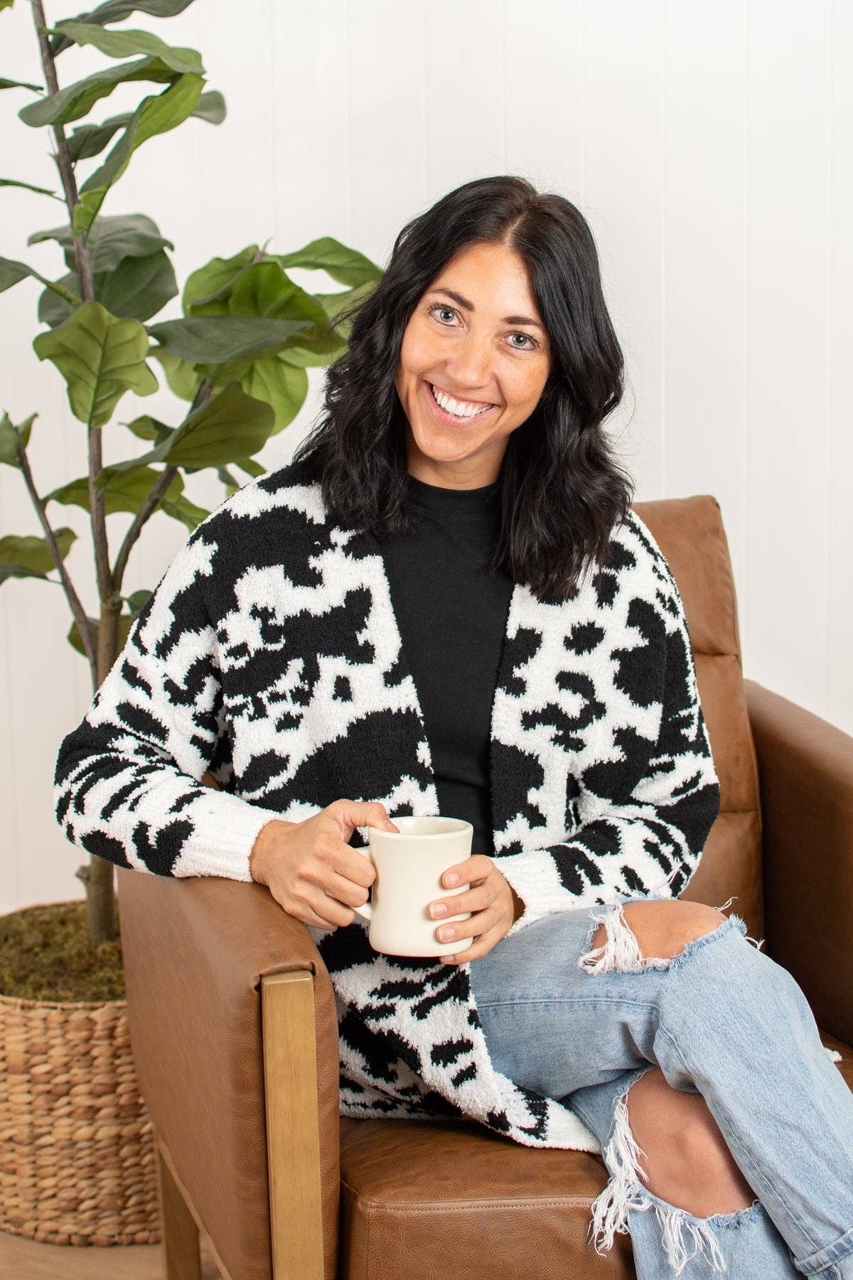 Western Black Cow Print Luxe Cardigan