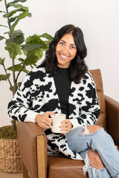 Western Black Cow Print Luxe Cardigan