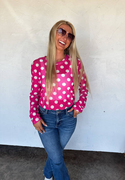 Blakeley Hot Pink with Polka Dot Mesh Top