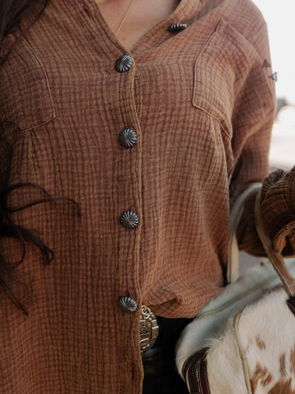 Whiskey and Honey Button-Up Top