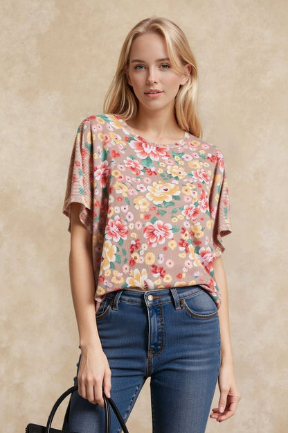 Floral Ribbed Top