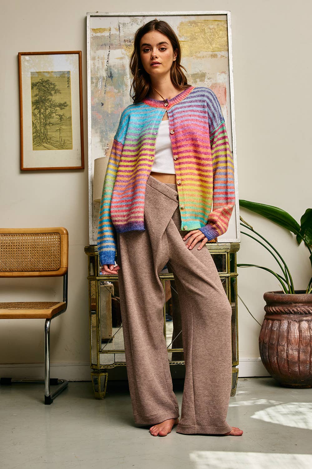 Cozy Vibes Rainbow Striped Cardigan