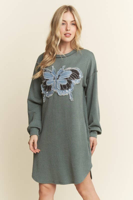 RIB BUTTERFLY PATCH DRESS