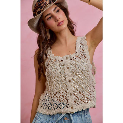 Graceful Crochet Sequin Vest