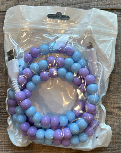 Purple and Blue Beaded Phone Charger with Lightning & USB-C Cable