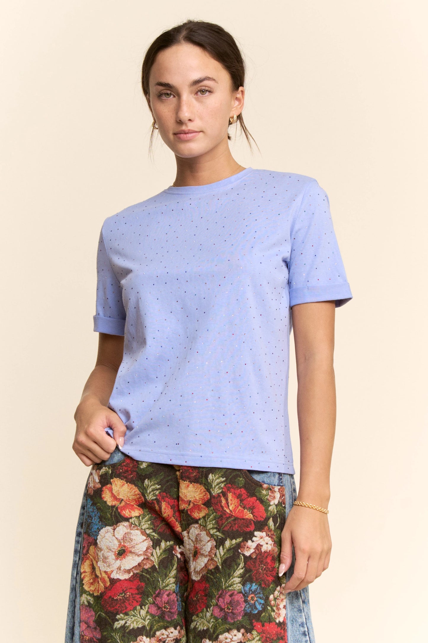 Rhinestone Relaxed Crewneck Tee (8 colors)