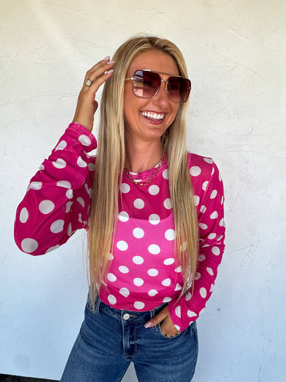 Blakeley Hot Pink with Polka Dot Mesh Top