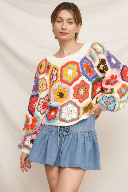 Chunky Oversized Granny Squared Crochet Sweater