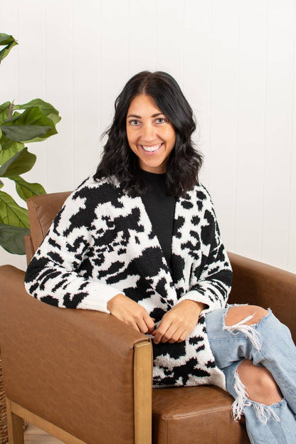 Western Black Cow Print Luxe Cardigan