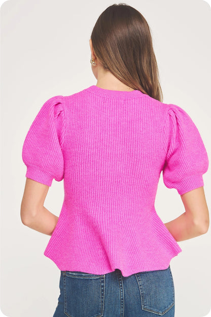 Frannie Flared Puff Sleeve Knit Top