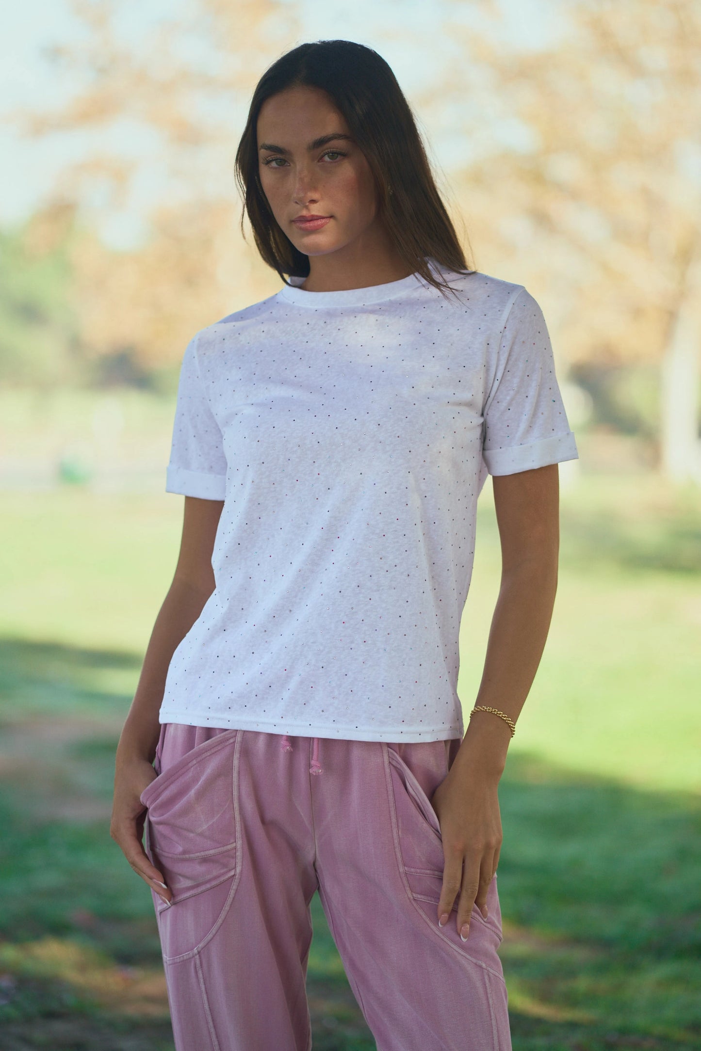 Rhinestone Relaxed Crewneck Tee (8 colors)