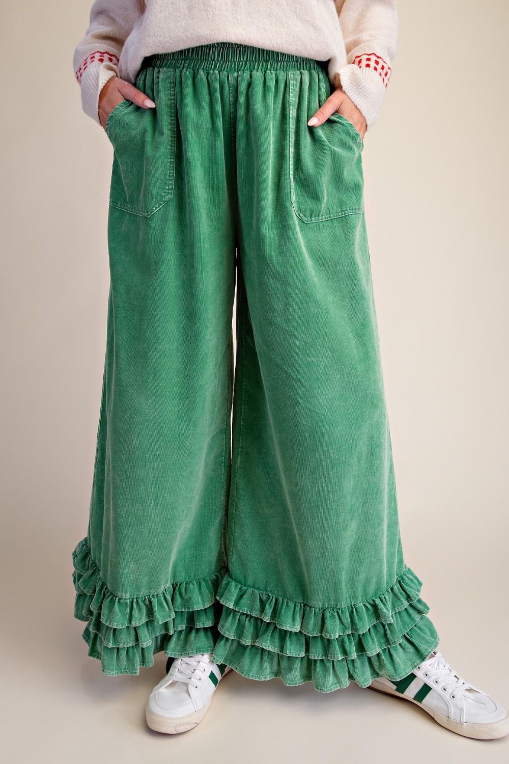 Green Green Grass Ruffly Corduroy Pants