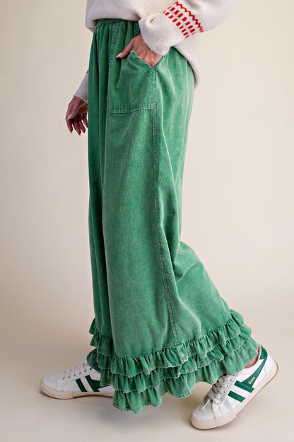 Green Green Grass Ruffly Corduroy Pants
