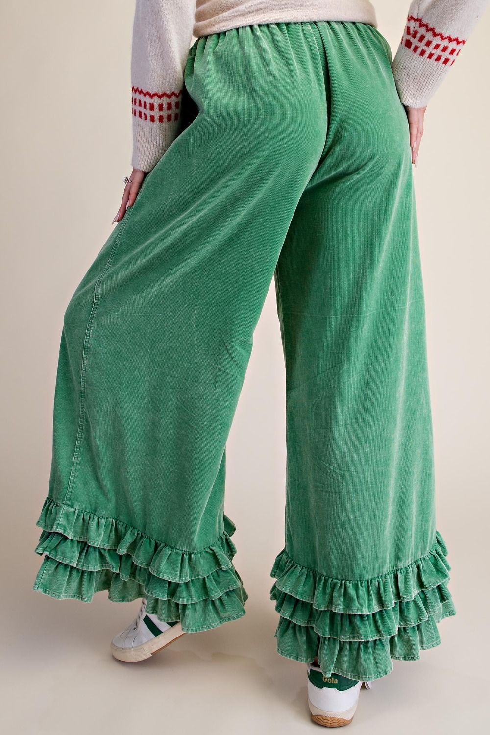 Green Green Grass Ruffly Corduroy Pants