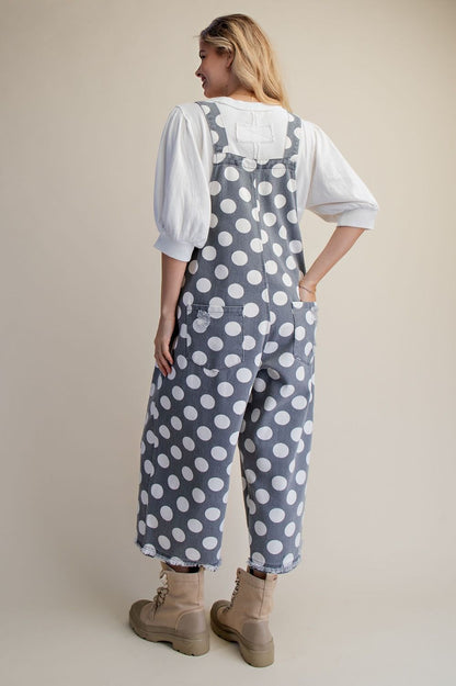 Polka Dot Wide Leg Cropped Denim Overalls