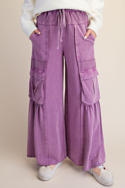 Dusty Magenta Cargo Wide Leg Sweatpants